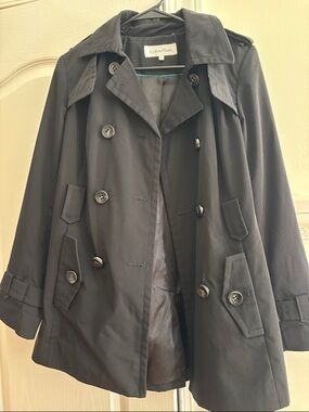 Calvin Klein Black Double-Breasted Short Trench Coat